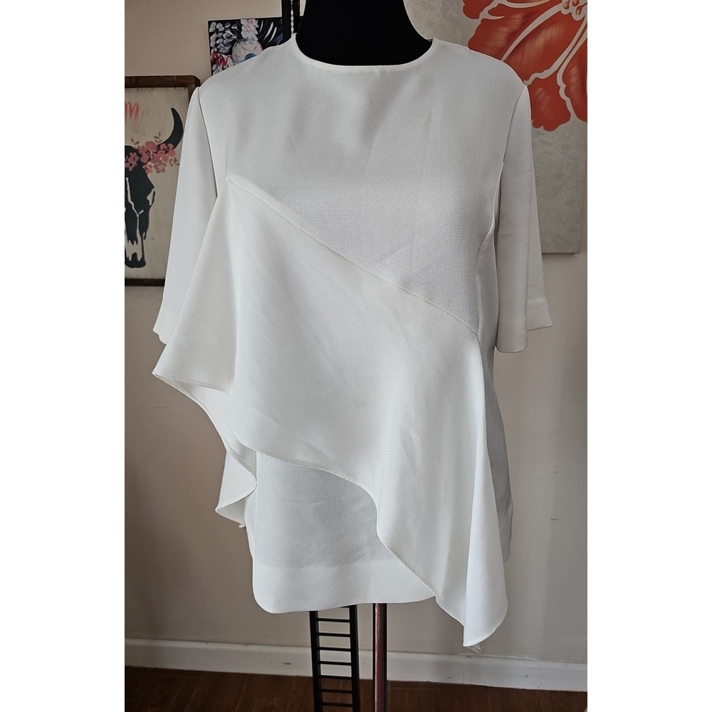 Diane von Furstenberg DVF Short Sleeve Fabric Drape White Top Size 12 YJ01